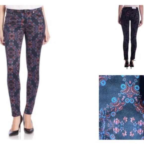 7 for all mankind floral Print Mid-Rise Tribal-Print Skinny Jeans 27 - Picture 14 of 17